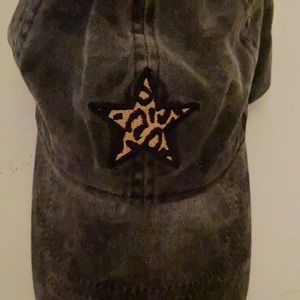 Ponyflo Leopard Star Ball Cap- Gray- Ponytail or Messy Bun cap